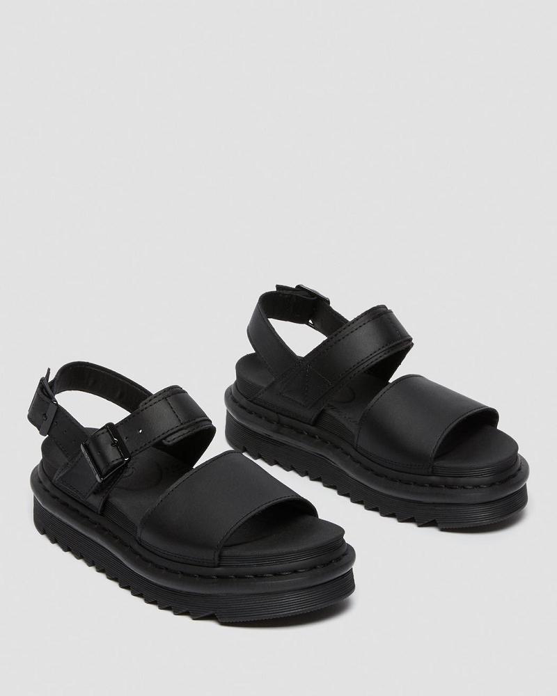 Black Women's Dr Martens Voss Leather Gladiator Sandals | CA 303CTV